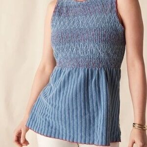 Matilda Jane Roxie Blue Striped Sleeveless Textured Cotton Smocked Tank Large